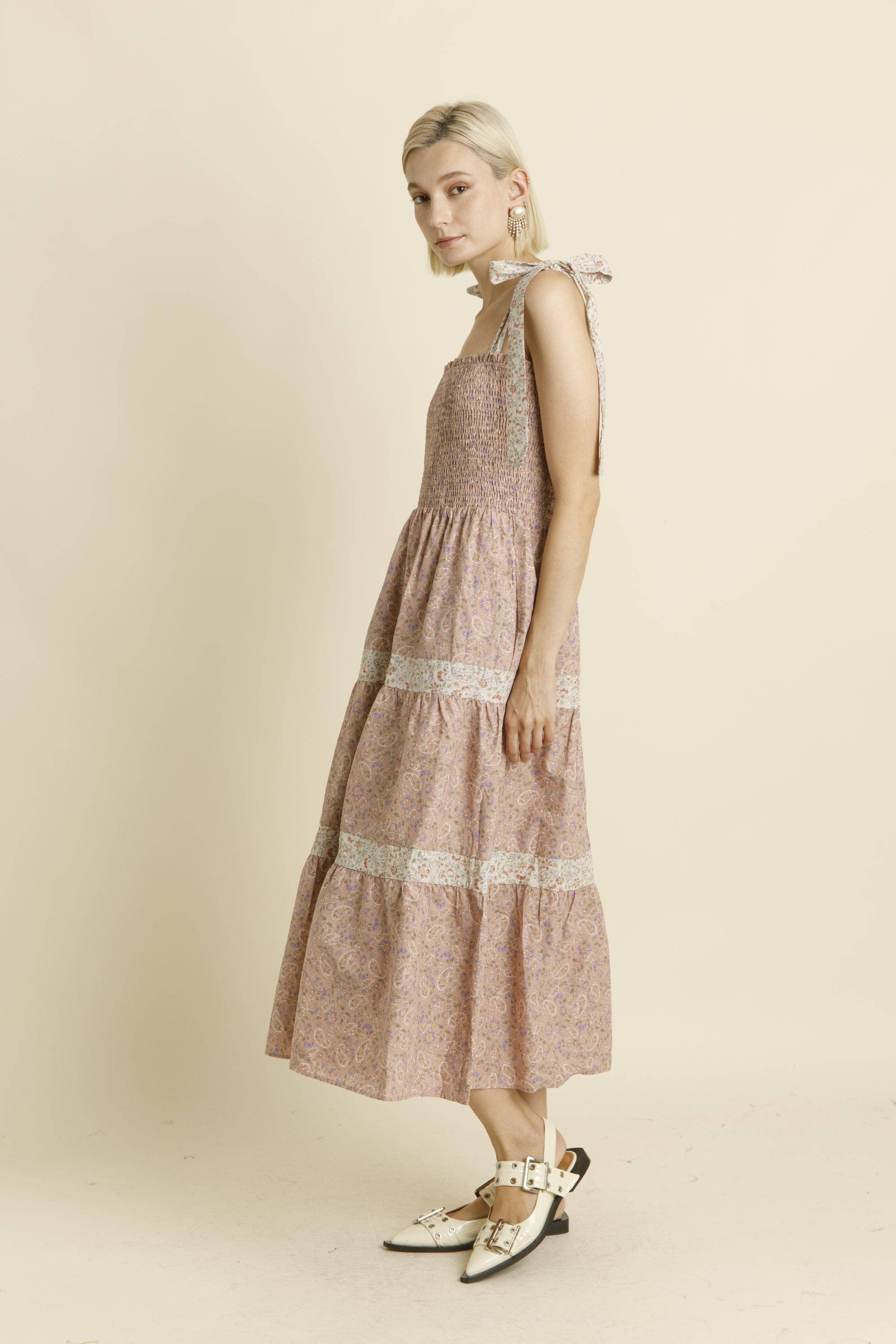 Paisley Midi Dress - Nude Pink - Fundcutody