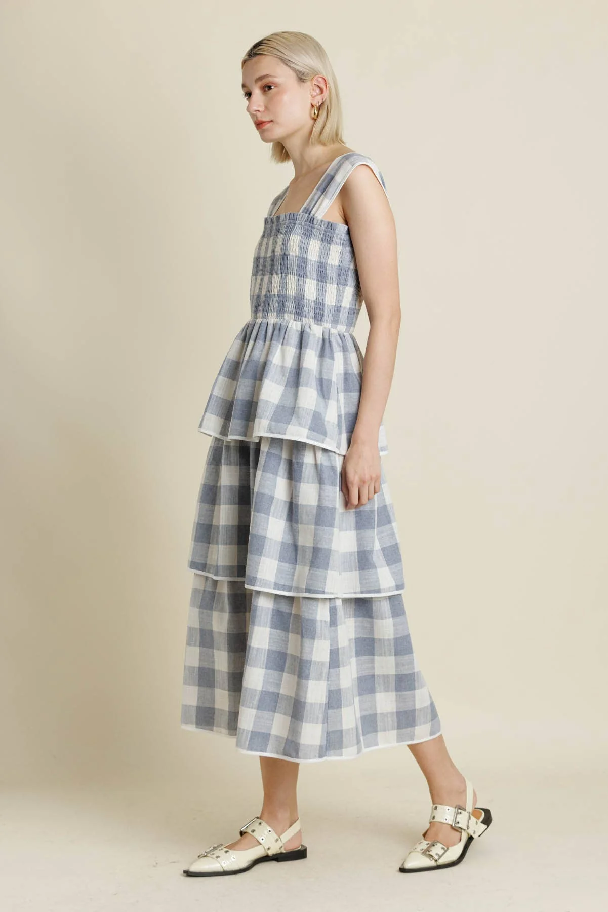 Gingham Tiered Midi - Blue/ White - Fundcutody