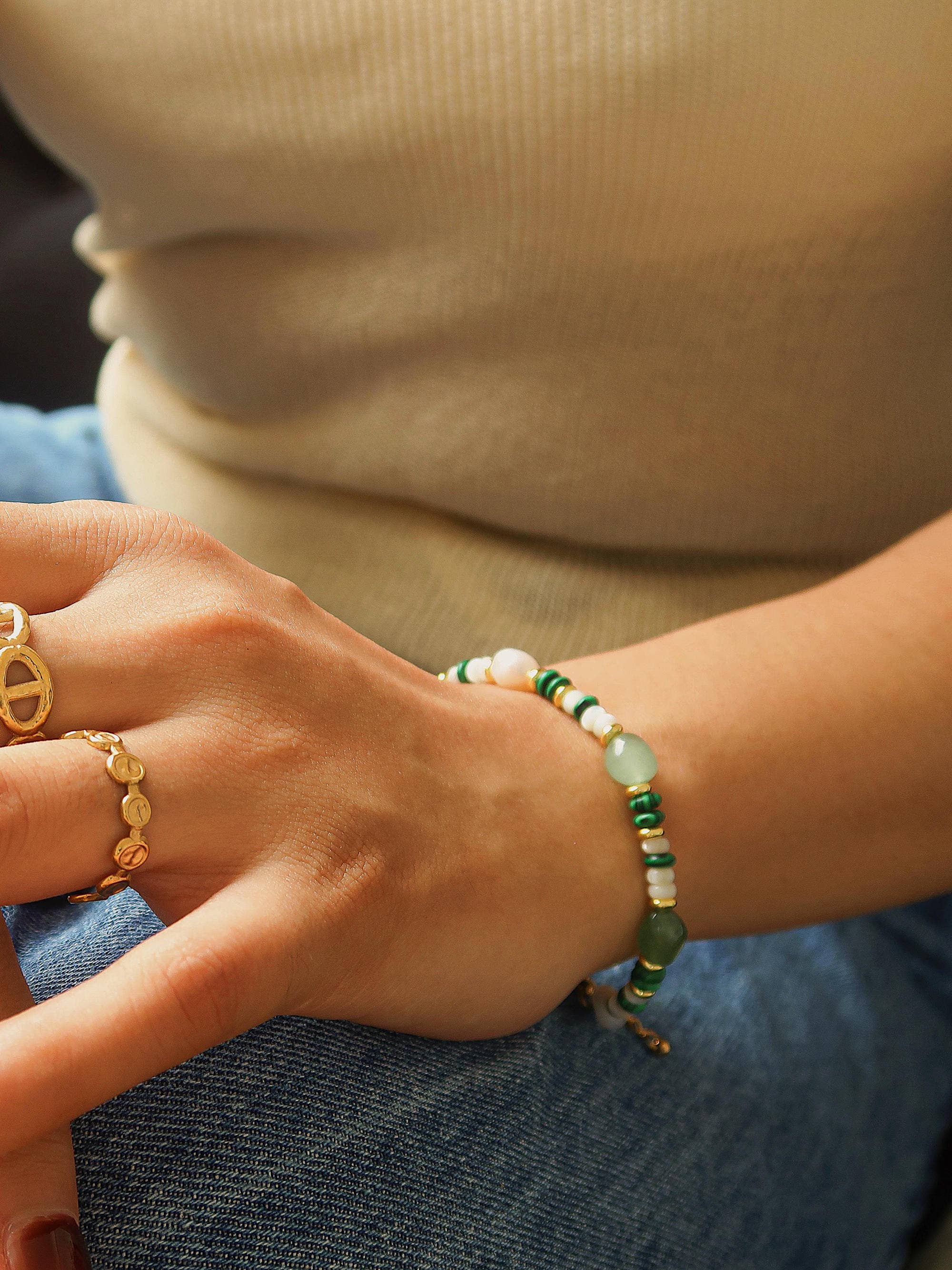 Bohemian Stone and Bead Bracelet - Faye-Green - Fundcutody