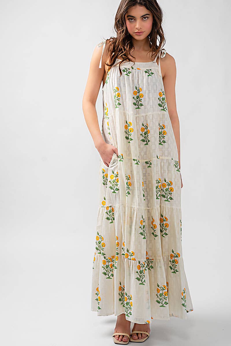 Tiered Floral Maxi Dress - Yellow Flowers - Fundcutody