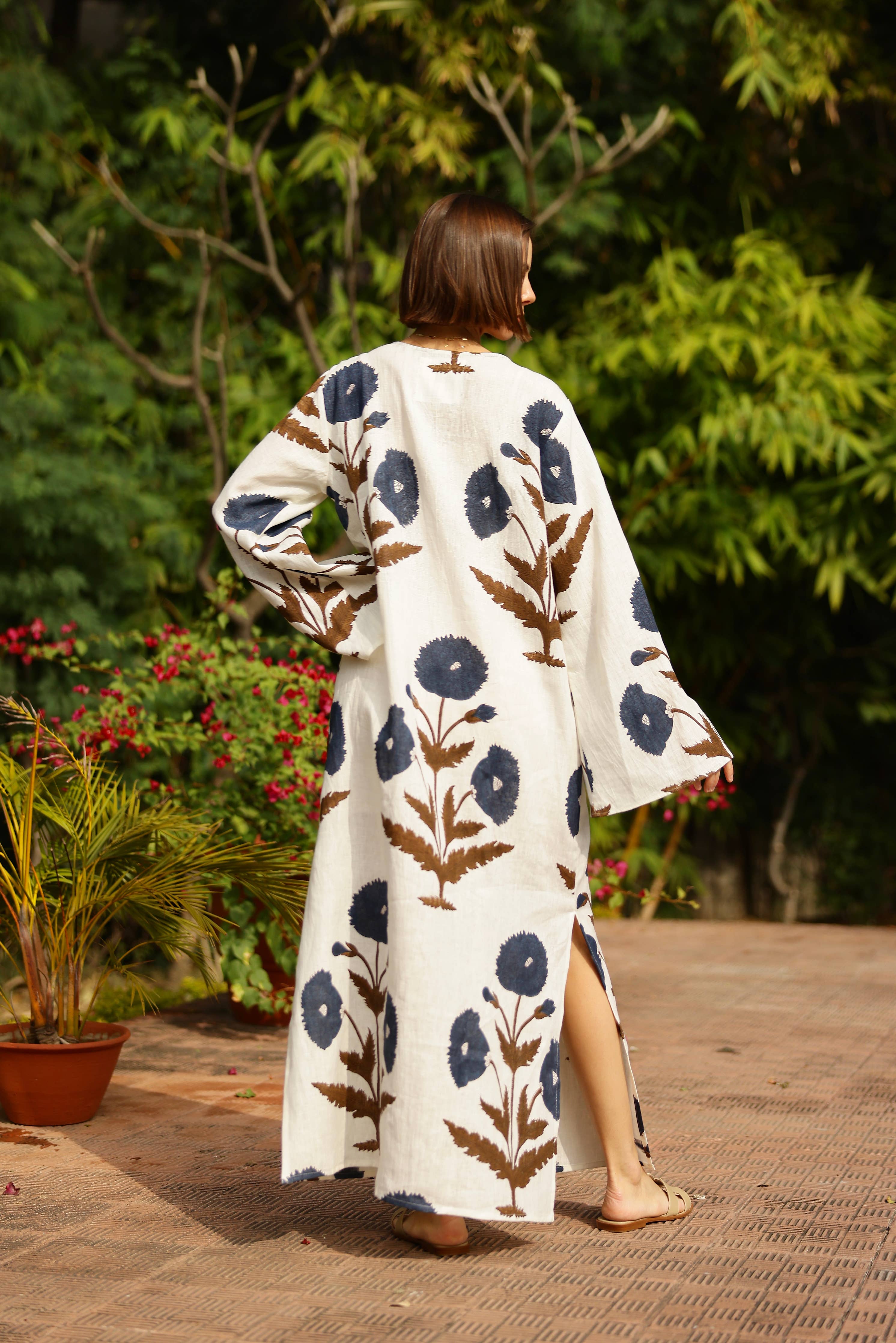 Doha Kaftan - Khaki/ Navy Flower - Fundcutody