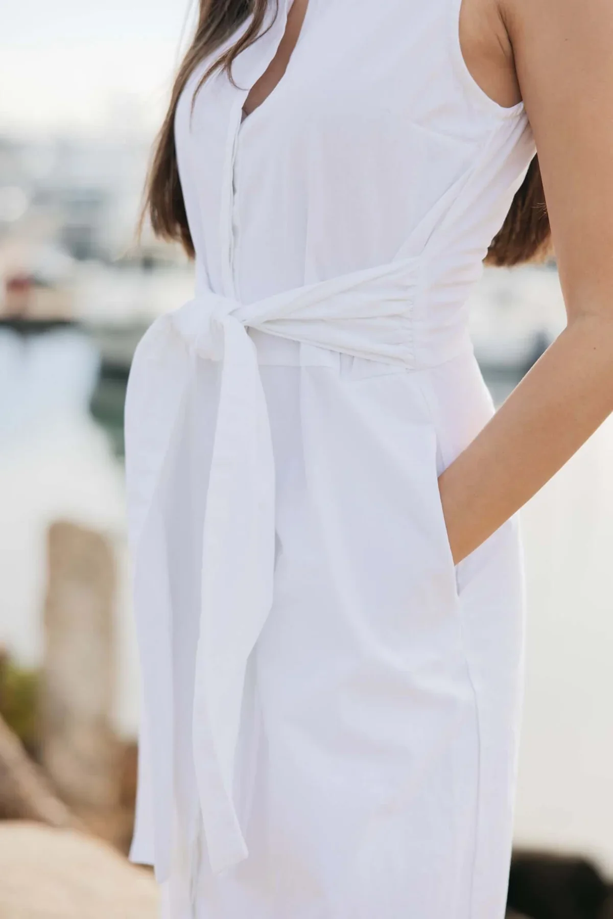 Marilyn Cotton Tie Dress - White - Fundcutody