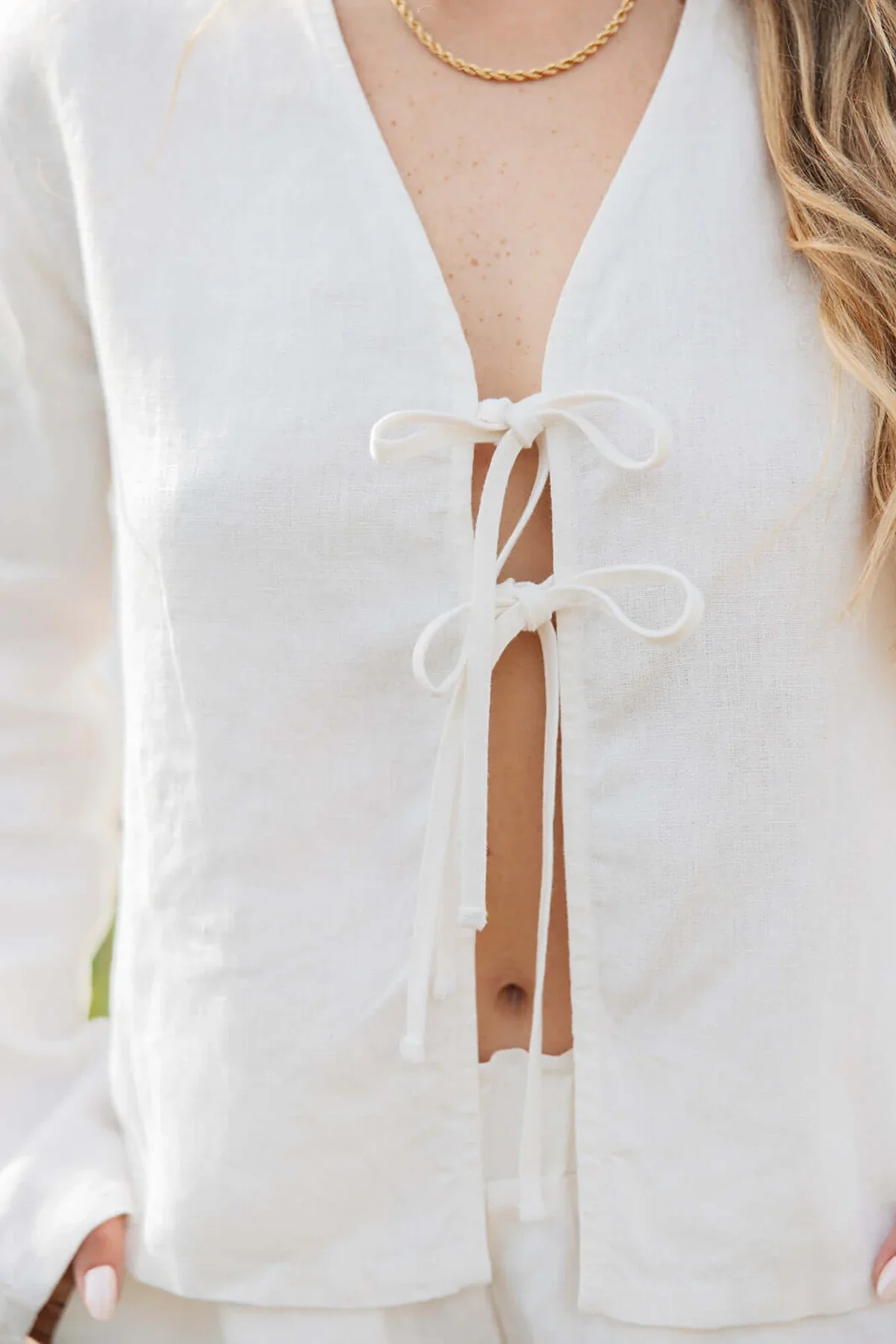 Keaton Linen Tie Top - White - Fundcutody