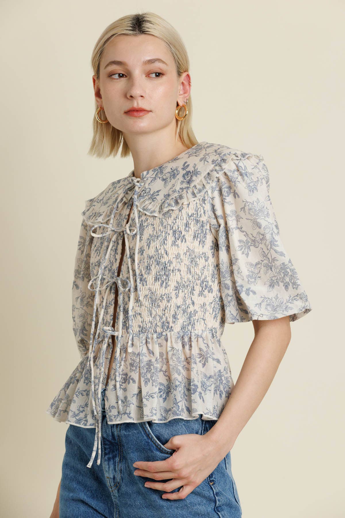 Toile Collar Blouse - Blue - Fundcutody